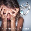 wholesale 925 Sterling Silver Non-Precious Metal Moonstone Anxiety Spinner Ring for Women - Adjustable Lotus Flower Stress Relief Ring with Blue Stones and White Stone Accent-0-12