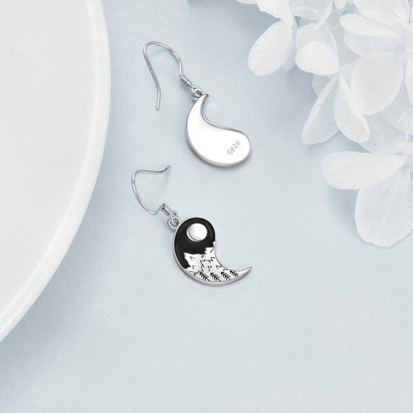 Sterling Silver Yin Yang Mountains Sea and Sun Moon Dangle and Drop Earrings-2