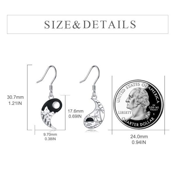 Sterling Silver Yin Yang Mountains Sea and Sun Moon Dangle and Drop Earrings-3