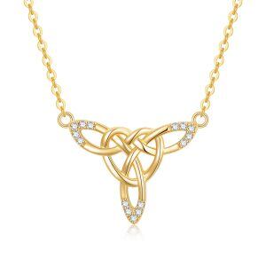 14K Gold Celtic Knot Trinity Pendant Necklace-0