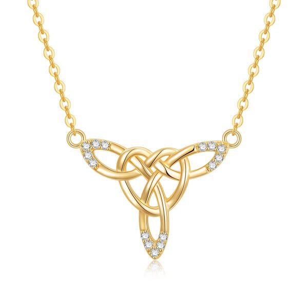 14K Gold Celtic Knot Trinity Pendant Necklace-0