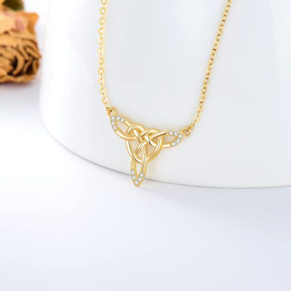 14K Gold Celtic Knot Trinity Pendant Necklace-2