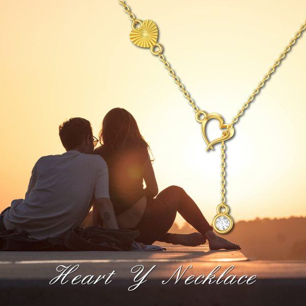 14K Gold Moissanite Heart Y-Necklaces-3