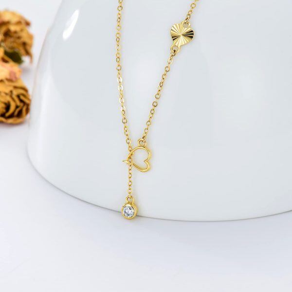 14K Gold Moissanite Heart Y-Necklaces-4