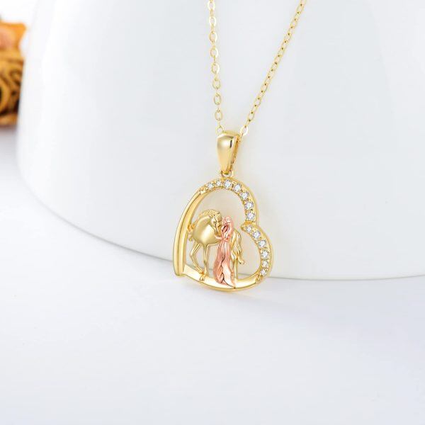 14K Gold Heart Horse and Girl Pendant Necklace-1