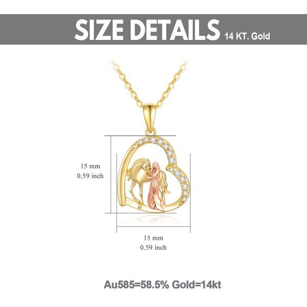 14K Gold Heart Horse and Girl Pendant Necklace-5