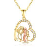 wholesale 14K Gold Horse & Girl in Heart Pendant Necklace for Women Romantic Gifts- Two Tone