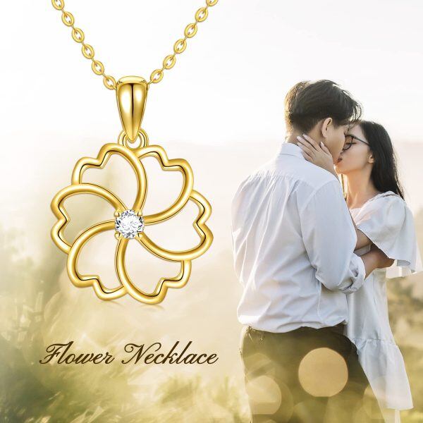 14K Gold Blossom Flower Pendant Necklace-3