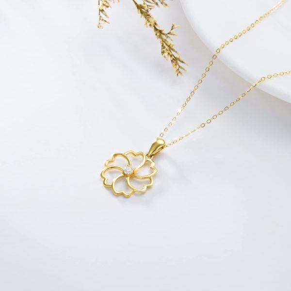 14K Gold Blossom Flower Pendant Necklace-5