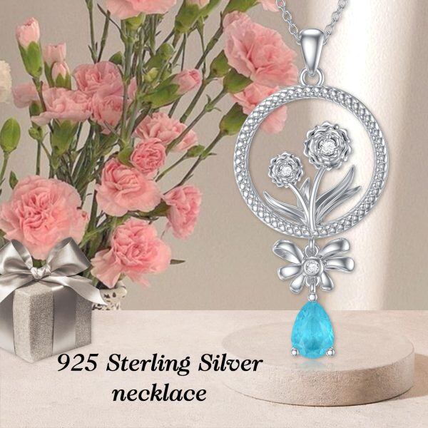 Sterling Silver Carnation Flower Pendant Necklace-5