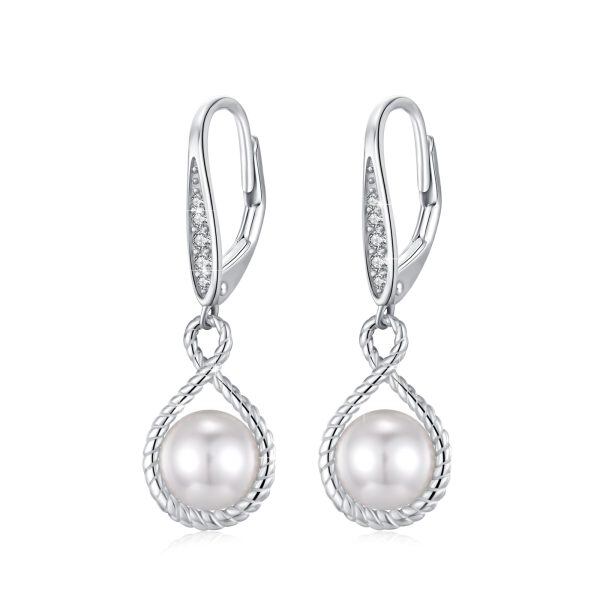 Sterling Silver Infinity Pearl Dangle Earrings-0