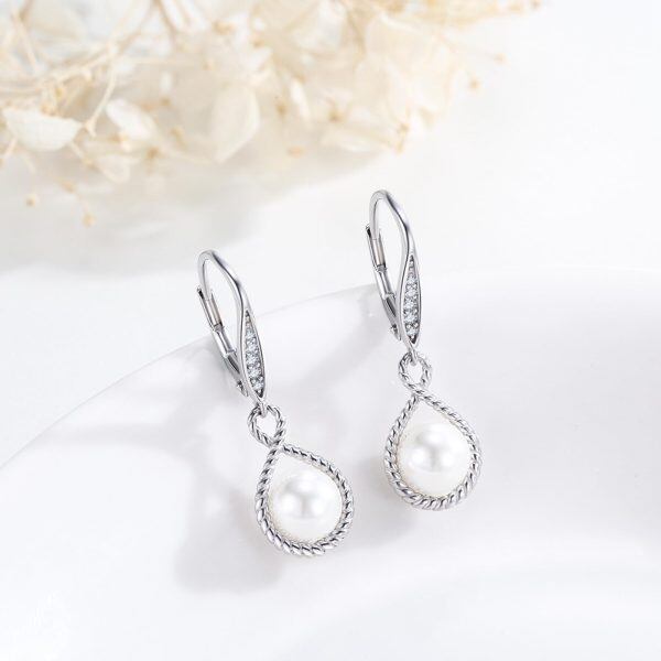 Sterling Silver Infinity Pearl Dangle Earrings-4