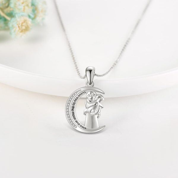 Sterling Silver Moon Mom Child Pendant Necklace-3