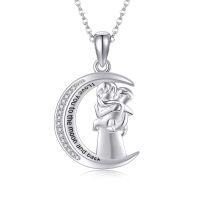 wholesale 925 Sterling Silver I Love You to the Moon and Back Pendant with Elephant Design & Cubic Zirconia Stones s for Mom- Rhodium Plated