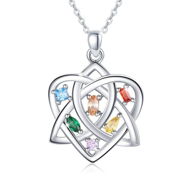 Sterling Silver Celtic Knot Love Heart Pendant Necklace with Multi-Color Cubic Zircon-0