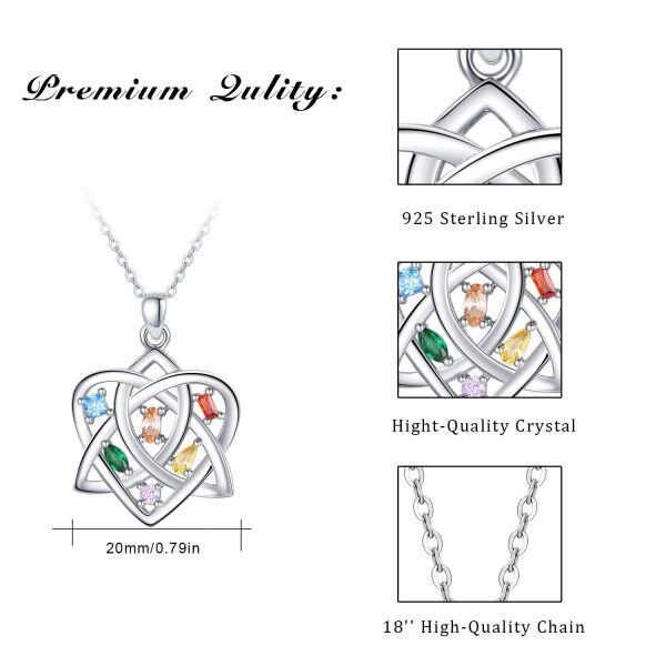 Sterling Silver Celtic Knot Love Heart Pendant Necklace with Multi-Color Cubic Zircon-1