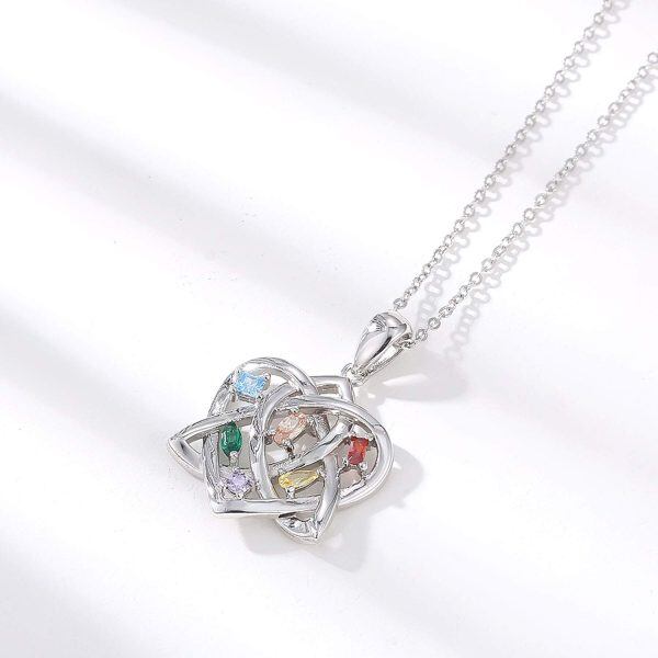 Sterling Silver Celtic Knot Love Heart Pendant Necklace with Multi-Color Cubic Zircon-4