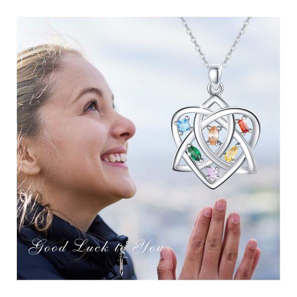 Sterling Silver Celtic Knot Love Heart Pendant Necklace with Multi-Color Cubic Zircon-6