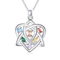 wholesale 925 Sterling Silver Multi-Color Stone Celtic Knot Love Heart Pendant Necklaces for Women Girls Gifts Jewelry- Rhodium Plated