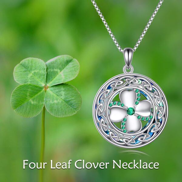 Sterling Silver Four Leaf Clover Crystal Pendant Necklace-3