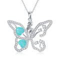 wholesale 925 Sterling Silver Amazonite Heart Butterfly Pendant Necklace for Women Valentines Day s-0-0