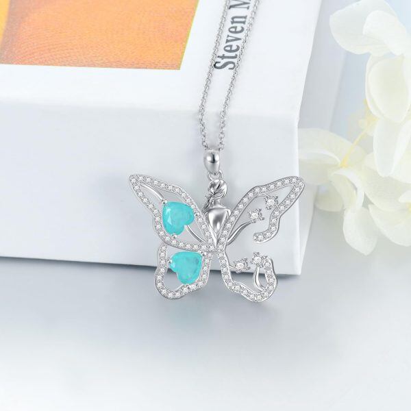 Sterling Silver Butterfly Girl Pendant Necklace-3