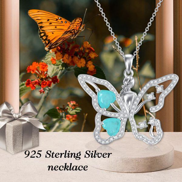 Sterling Silver Butterfly Girl Pendant Necklace-5