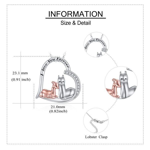Sterling Silver Llama Mother Child Heart Pendant Necklace-1