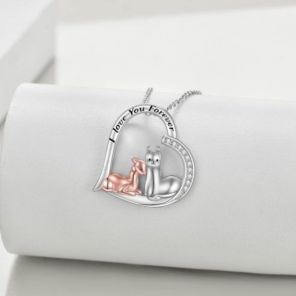 Sterling Silver Llama Mother Child Heart Pendant Necklace-3