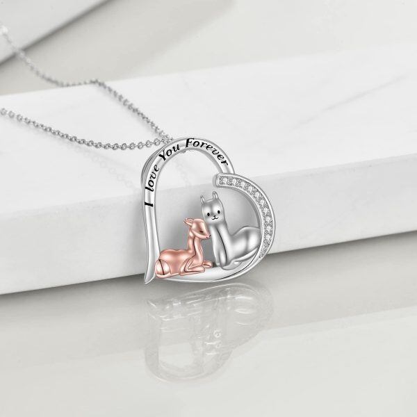 Sterling Silver Llama Mother Child Heart Pendant Necklace-4