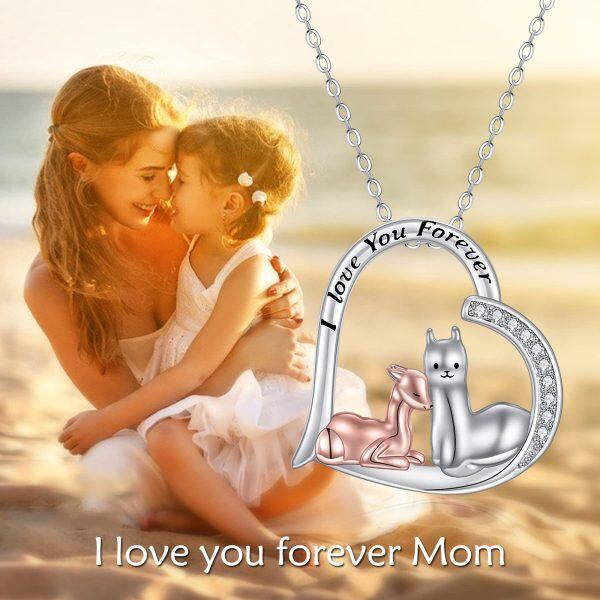 Sterling Silver Llama Mother Child Heart Pendant Necklace-5