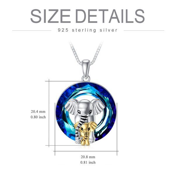 Sterling Silver Elephant Mother Child Pendant Necklace with Crystal Circle-1