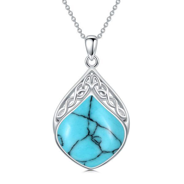 Sterling Silver Celtic Knot Turquoise Teardrop Pendant Necklace-0