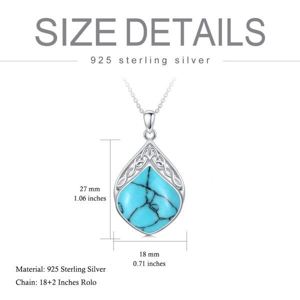 Sterling Silver Celtic Knot Turquoise Teardrop Pendant Necklace-1