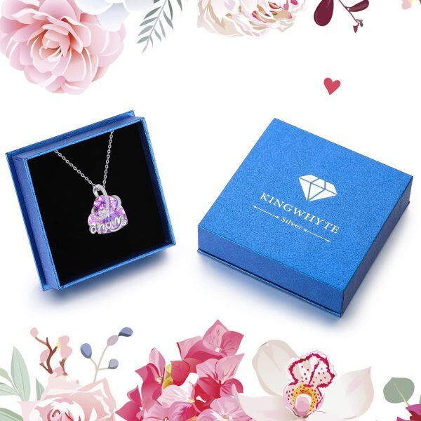 Sterling Silver Mom Heart Crystal Pendant Necklace-6