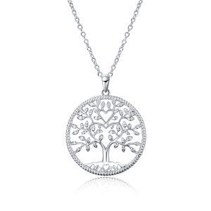 Sterling Silver Heart Tree of Life Mom Pendant Necklace-0