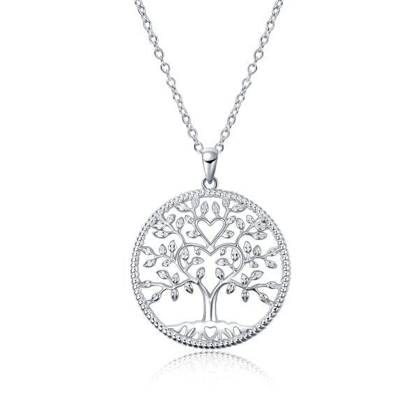 Sterling Silver Heart Tree of Life Mom Pendant Necklace-0