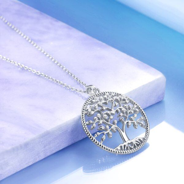 Sterling Silver Heart Tree of Life Mom Pendant Necklace-3