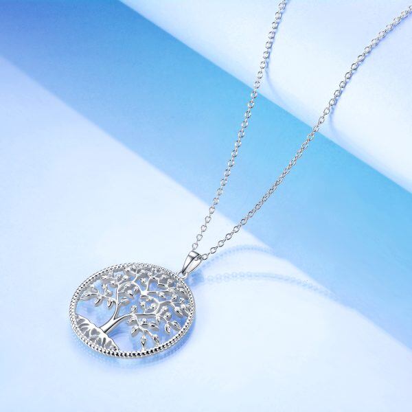 Sterling Silver Heart Tree of Life Mom Pendant Necklace-4