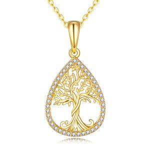 14K Real Gold Tree of Life Choker Necklaces-0