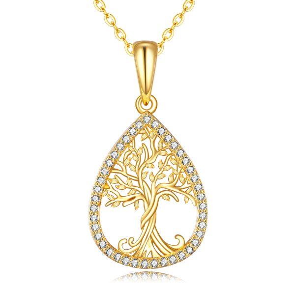 14K Real Gold Tree of Life Choker Necklaces-0