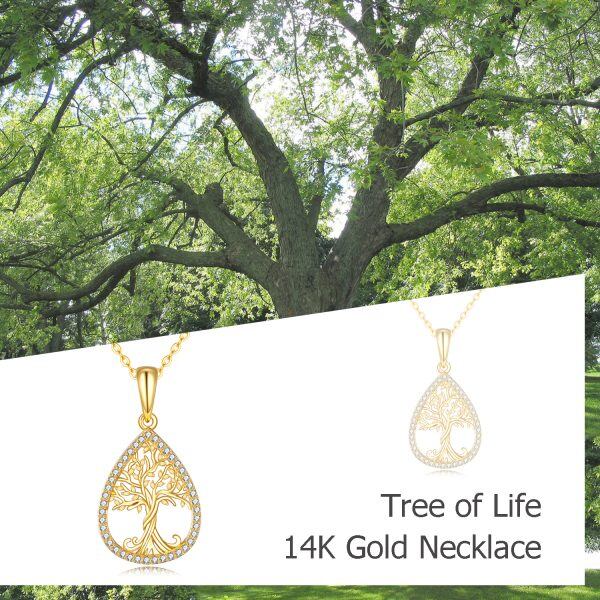 14K Real Gold Tree of Life Choker Necklaces-5