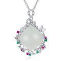 wholesale 925 Sterling Silver White Jade Flower Pendant Necklace for Women Girls s-0-0