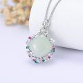 wholesale 925 Sterling Silver White Jade Flower Pendant Necklace for Women Girls s-0-3
