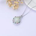 wholesale 925 Sterling Silver White Jade Flower Pendant Necklace for Women Girls s-0-4