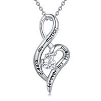 wholesale 925 Sterling Silver 18K Gold Plated Infinity Heart Pendant Necklace with Moissanite and Engraved Message for Women- Rhodium Plated