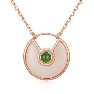 Sterling Silver with Rose Gold Plated Hetian Jade Circle Pendant Necklace-0