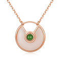 wholesale 925 Sterling Silver Plated Gold Rose  Green Stone Circle Pendant Necklace for Women Christmas s-0-0