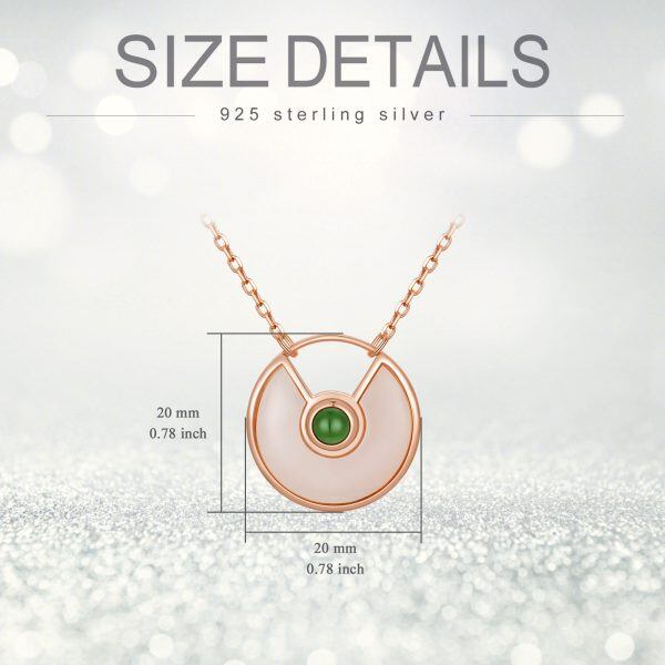 Sterling Silver with Rose Gold Plated Hetian Jade Circle Pendant Necklace-1