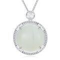 wholesale 925 Sterling Silver White Jade Round Pendant Necklace with Cubic Zirconia Gemstones for Women's Fashion s-0-0